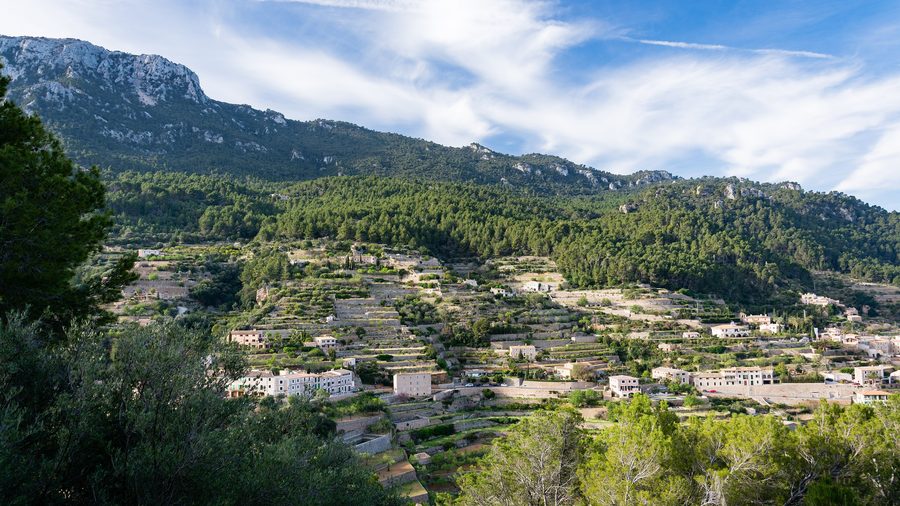 Historische Steinterrassen an den Hängen von Banyalbufar auf Mallorca