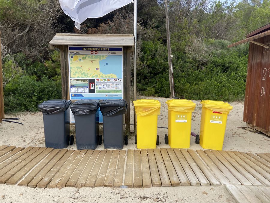 Garbage and recycling station at Cala Domingos beach in Mallorca