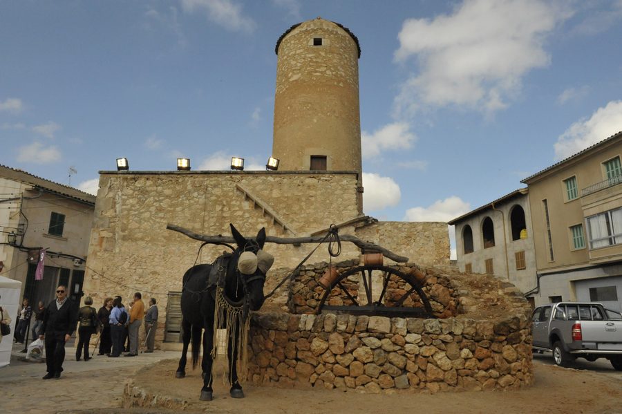 Historische Windmühle in der ländlichen Umgebung von Porreres auf Mallorca